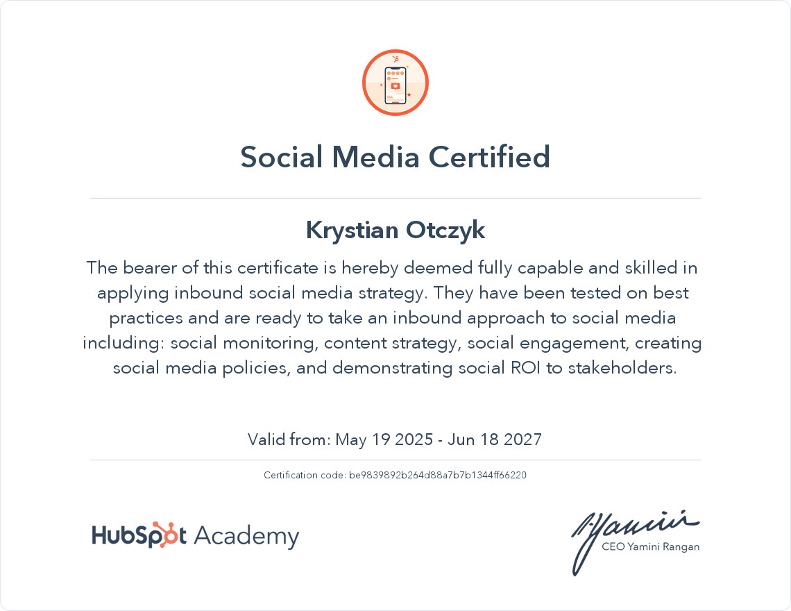 Social Media Certified - HubSpot